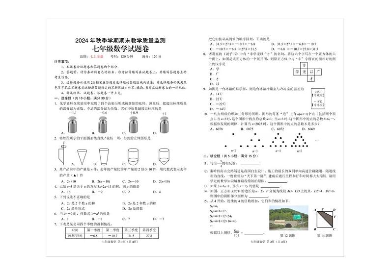 湖北省恩施土家族苗族自治州巴东县2024-2025学年七年级上学期1月期末数学试题第1页
