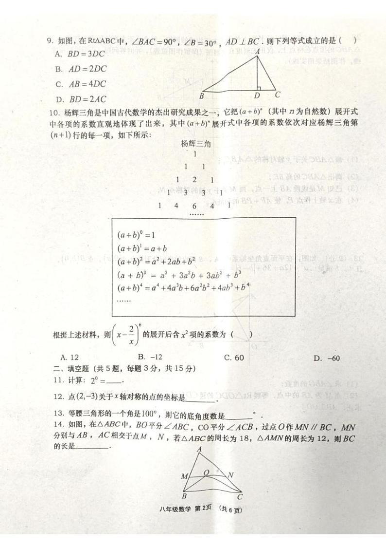 湖北省孝感市孝昌县2024-2025学年八年级上学期1月期末数学试题第2页