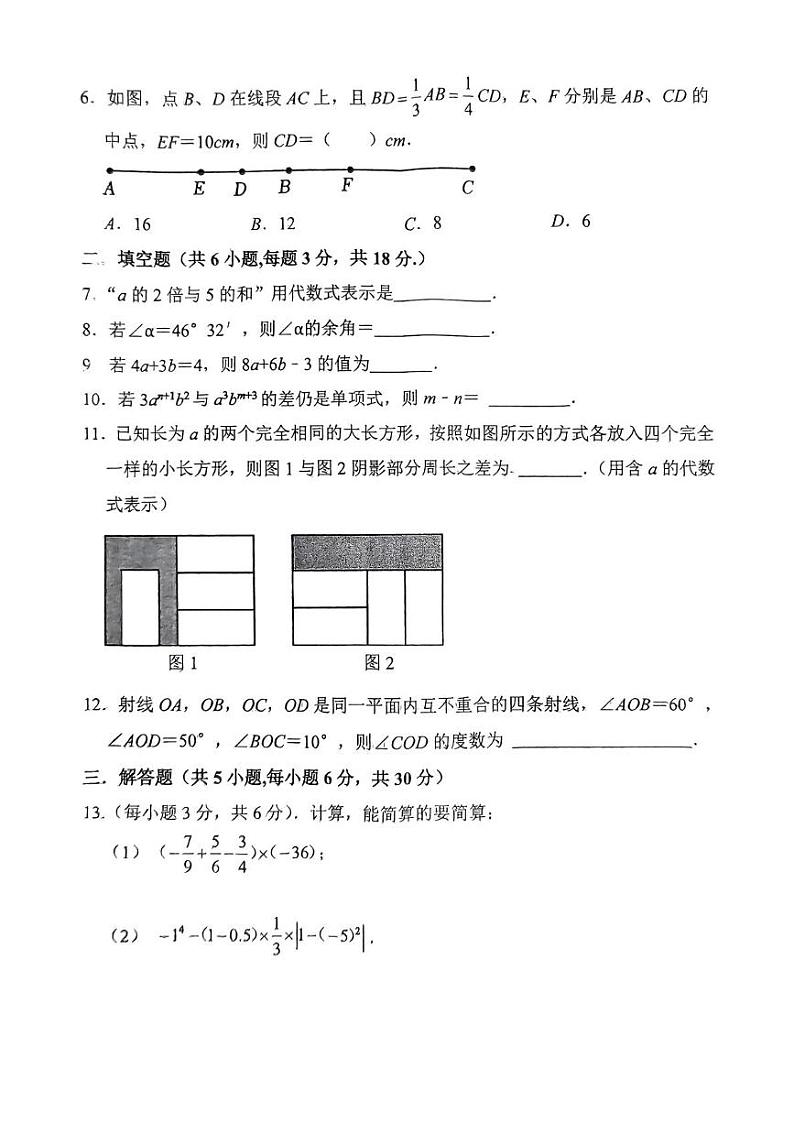 江西省赣州市兴国县2024-2025学年七年级上学期1月期末数学试题第2页