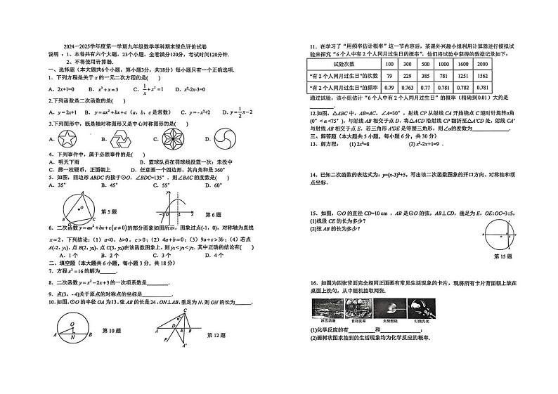 江西省上饶市广信区2024-2025学年九年级上学期1月期末数学试题第1页