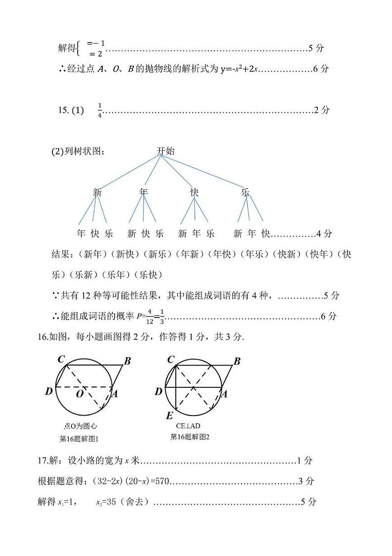 石城县2024-2025学年度上学期期末质量监测九年级数学参考答案与评分标准(1222)第2页
