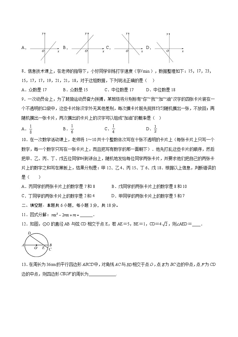 （湖南长沙专用）中考数学考前必刷卷02（原卷版）第2页