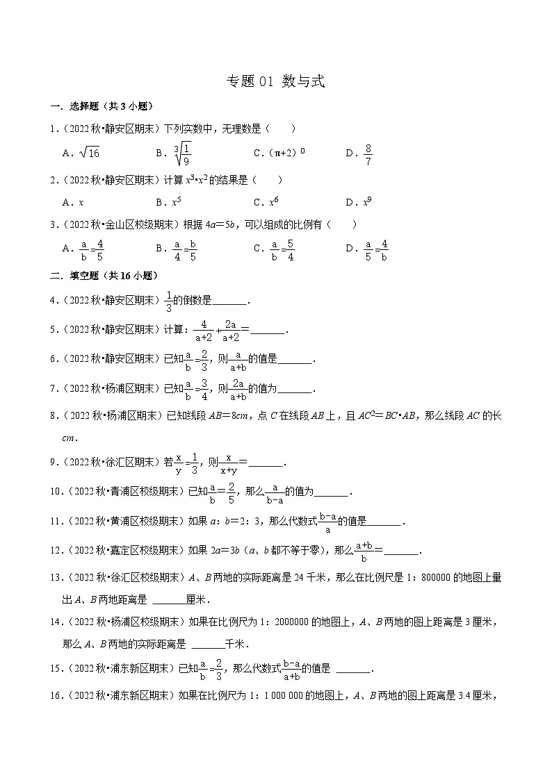 （上海专用）中考数学一轮复习考点分项练习专题01 数与式（34题）（原卷版）第1页