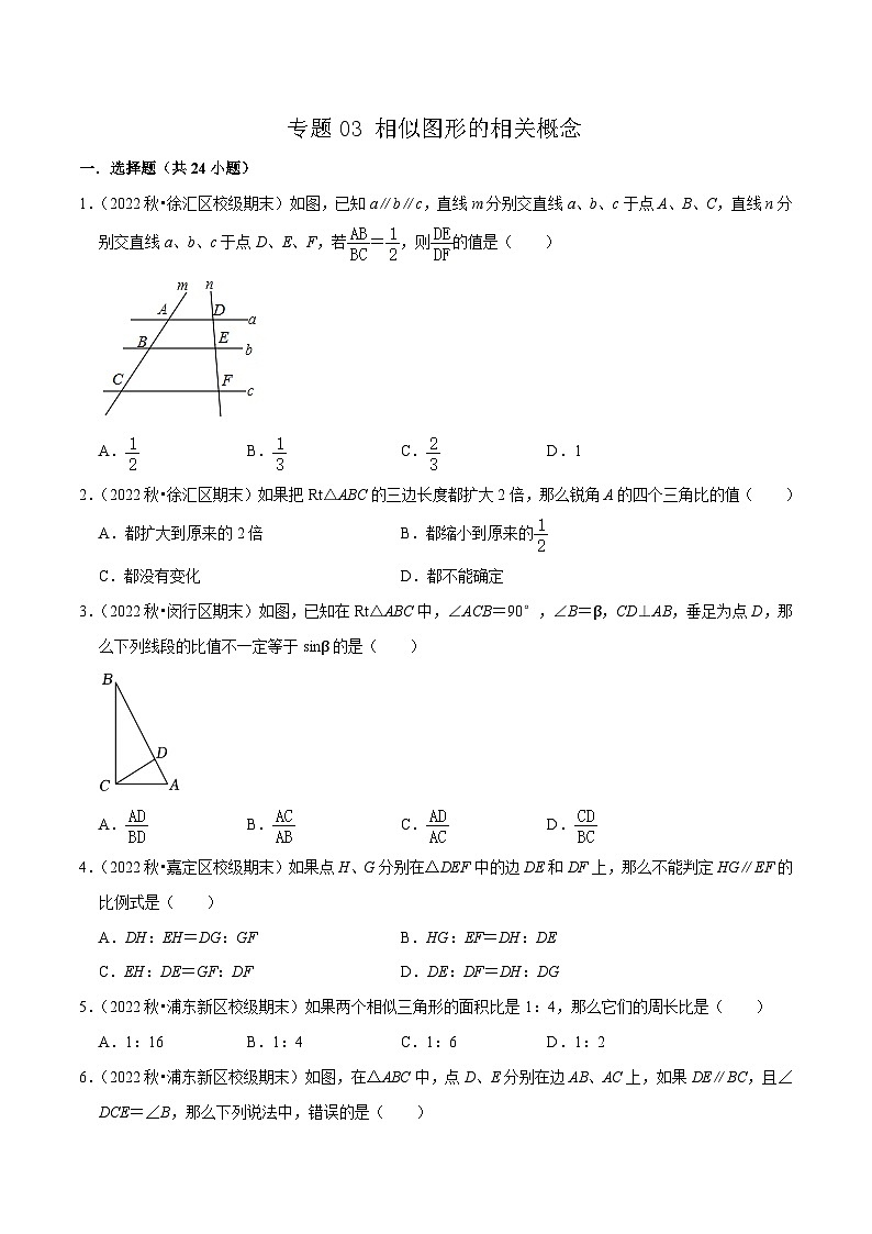 （上海专用）中考数学一轮复习考点分项练习专题03 相似图形的相关概念（60题）（原卷版）第1页