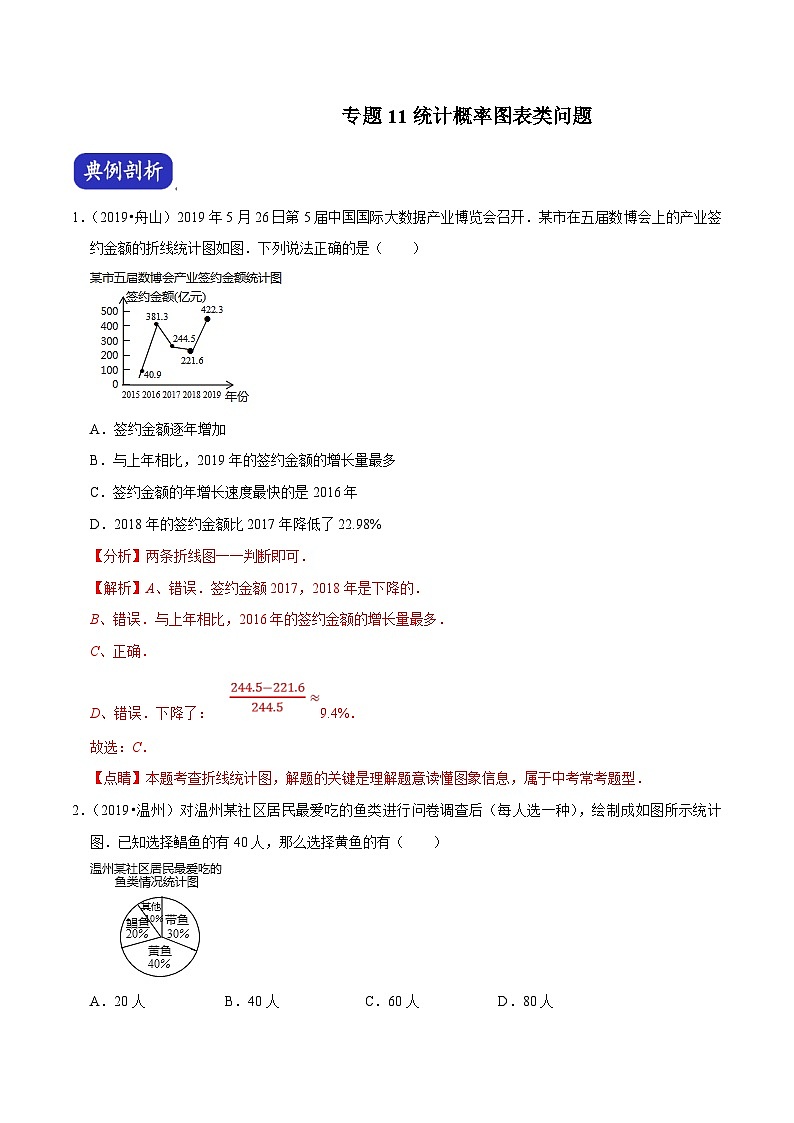 （浙江专用）中考数学二轮培优压轴题练习专题11 统计概率图表类问题 （解析版）第1页