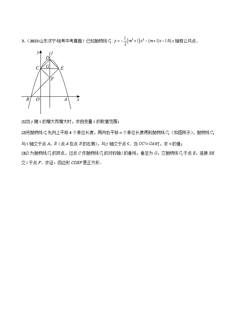 中考数学二轮复习二次函数重难点练习专题27 二次函数与图形图象变换问题（原卷版）第3页