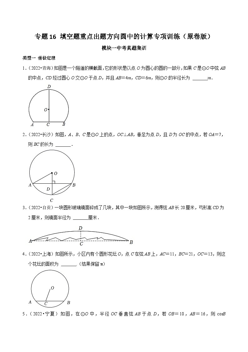 中考数学二轮培优复习专题16 填空题重点出题方向圆中的计算专项训练（原卷版）第1页
