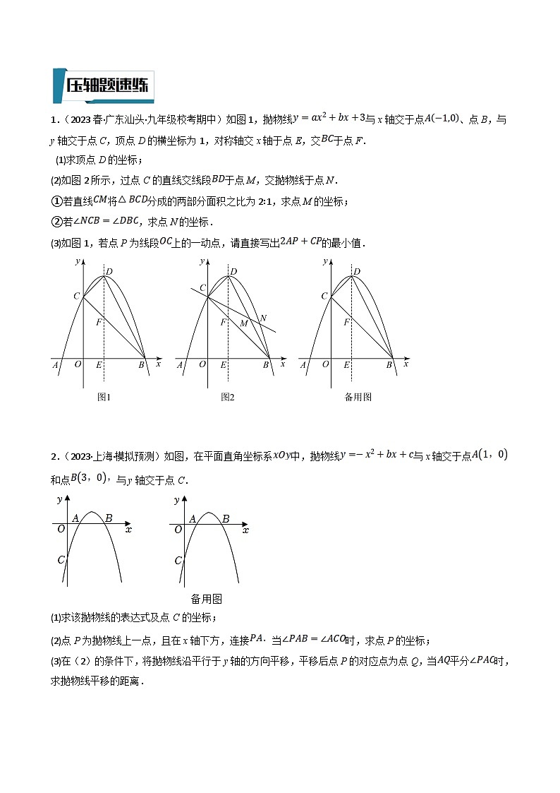 中考数学二轮培优题型训练压轴题09二次函数与角度数量关系问题（原卷版）第3页