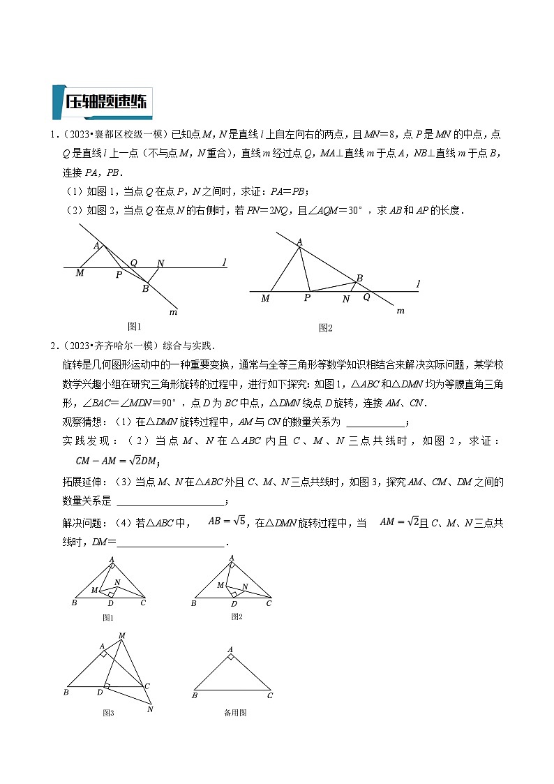 中考数学二轮培优题型训练压轴题19以翻折旋转为背景的几何类比探究压轴问题（原卷版）第3页