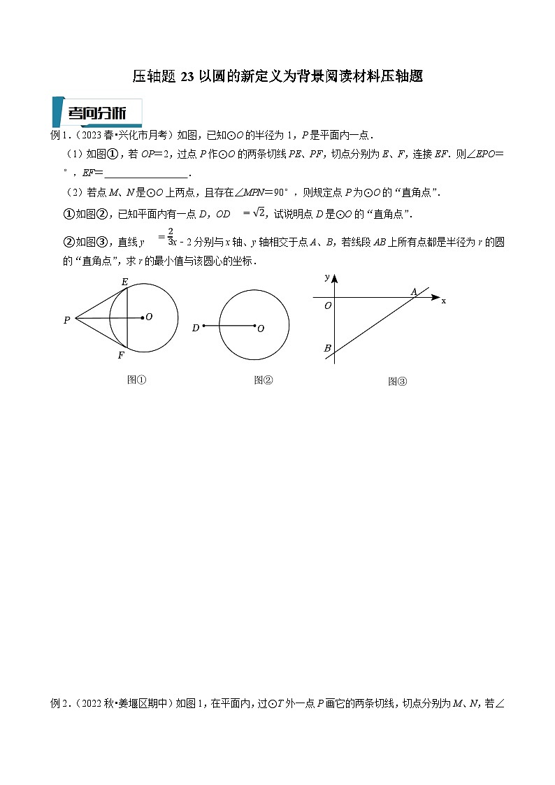 中考数学二轮培优题型训练压轴题23以圆的新定义为背景阅读材料压轴题（原卷版）第1页