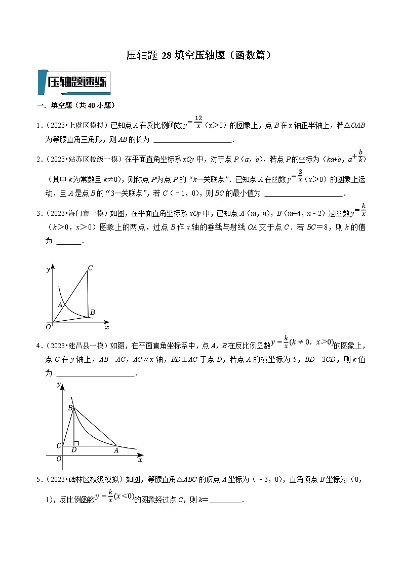 中考数学二轮培优题型训练压轴题28填空压轴题（函数篇）（原卷版）第1页