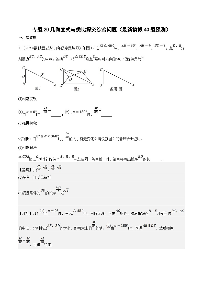 中考数学三轮冲刺培优训练专题20几何变式与类比探究综合问题（解析版）第1页