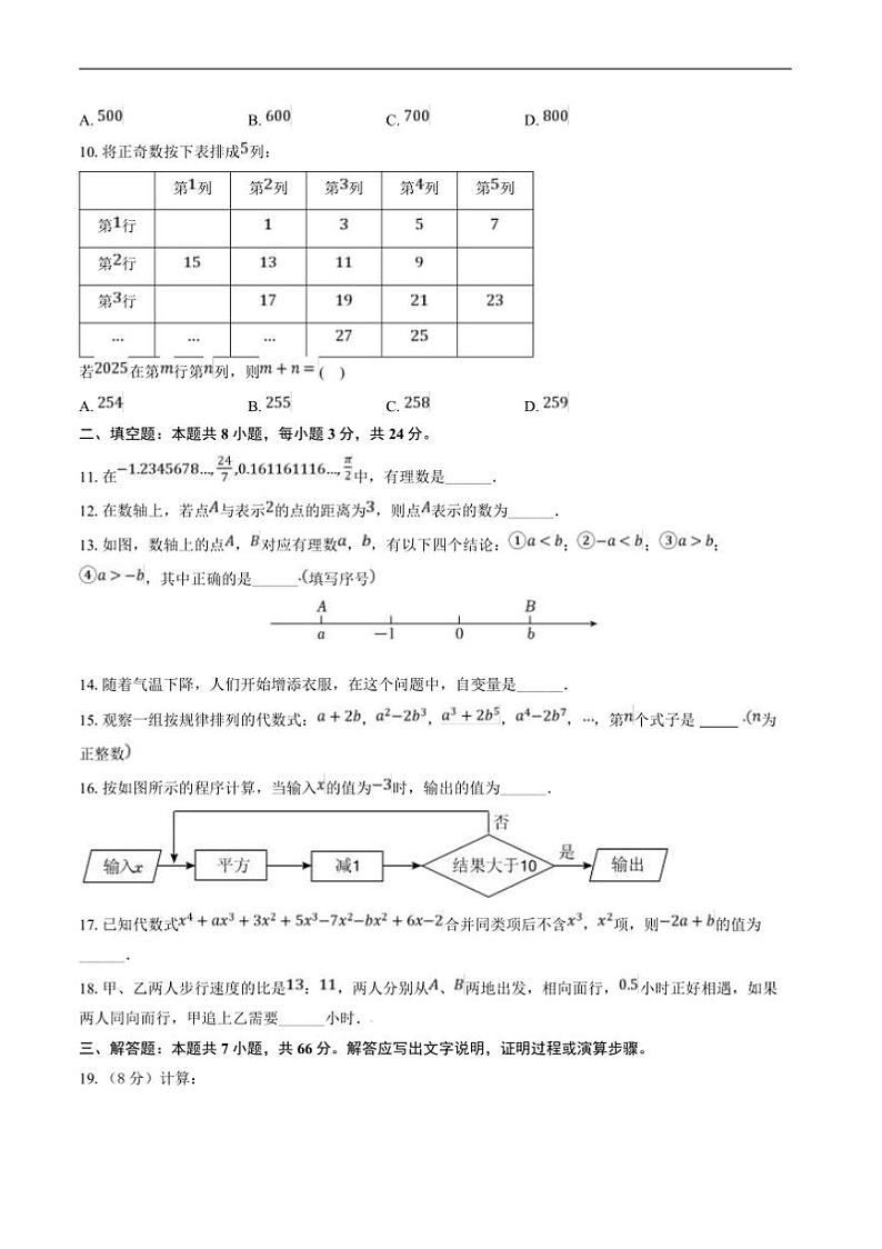 2024～2025学年山东省聊城市阳谷县四校七年级上1月期末考试数学试卷(含答案)第2页