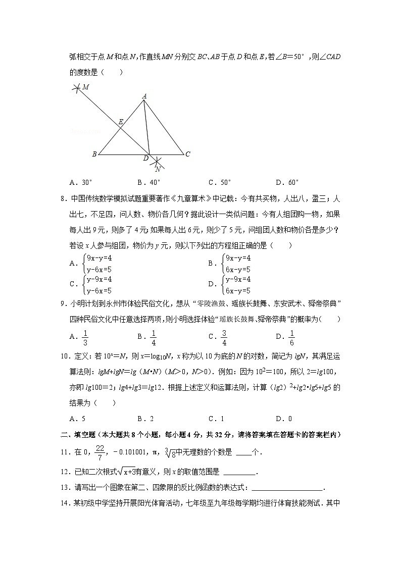 2024年湖南省永州市中考数学模拟试题试卷（原卷版）第2页