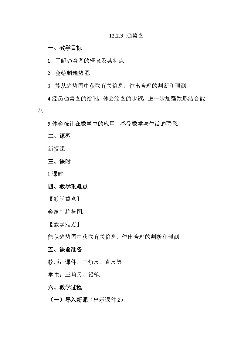 人教版初中数学七年级下学册12.2.3趋势图教案第1页