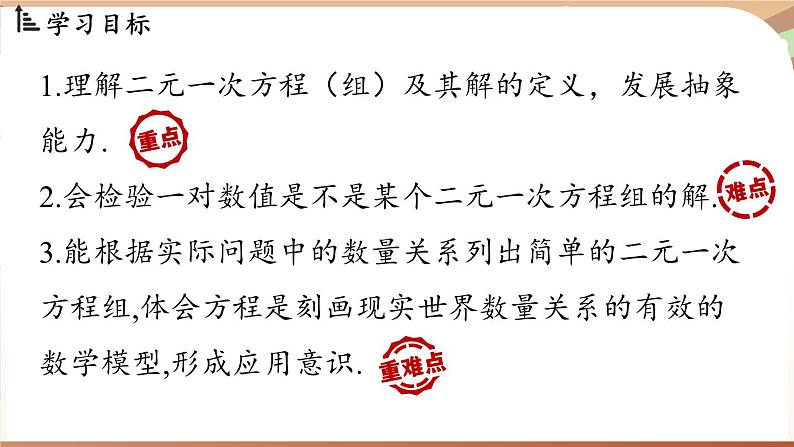 人教版数学（2024）七年级下册 10.1二元一次方程组的概念 (课件）第3页