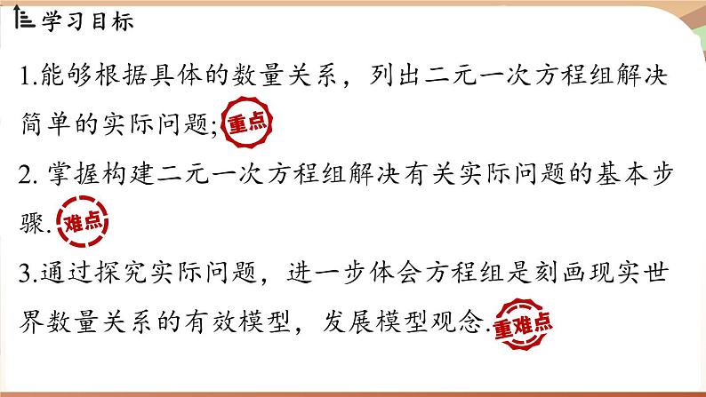 人教版数学（2024）七年级下册 10.3实际问题与二元一次方程组（课时1）(课件）第3页