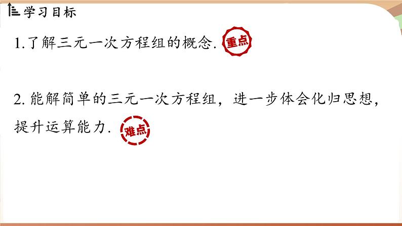 人教版数学（2024）七年级下册 10.4 三元一次方程组的解法（课时1）(课件）第3页