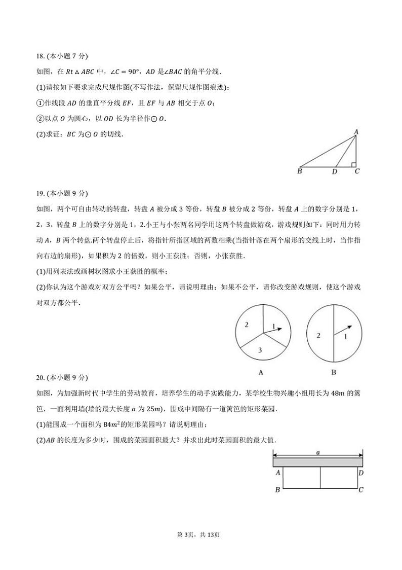 2024～2025学年广东省潮州市饶平县九年级(上)期末数学试卷(含答案)第3页