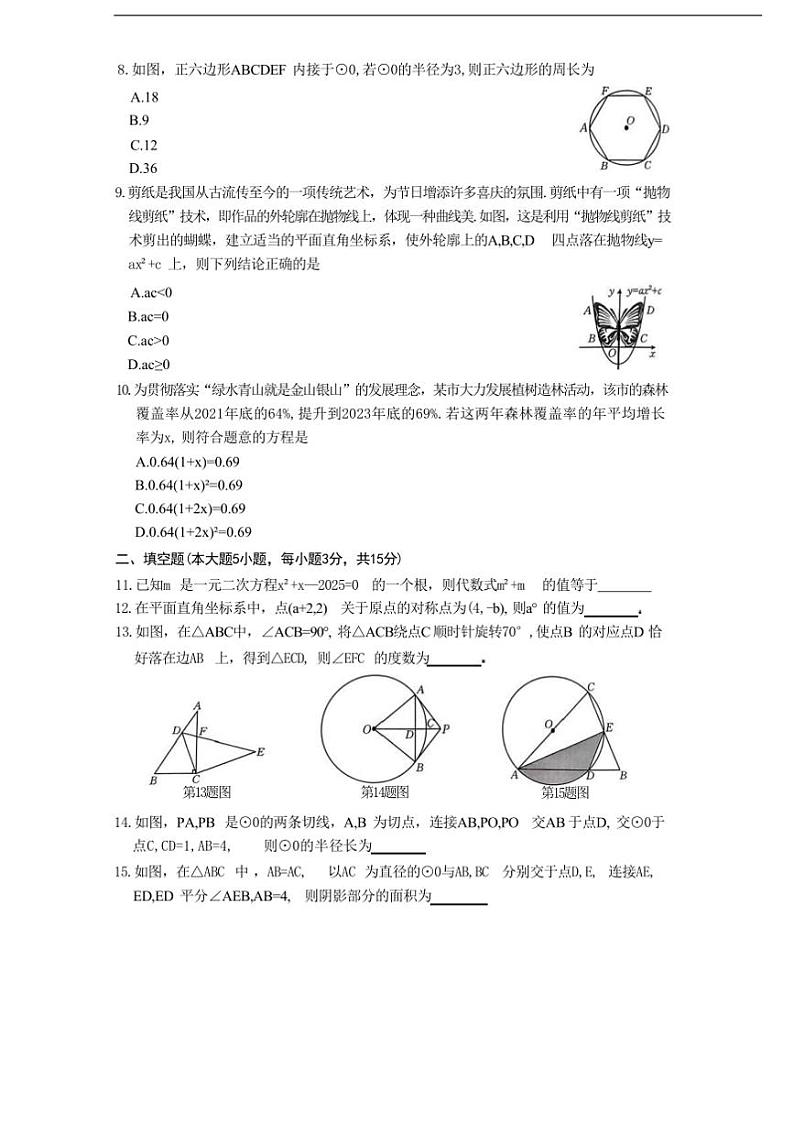 2024～2025学年广东省云浮市新兴县九年级上1月期末数学试卷(含答案)第2页