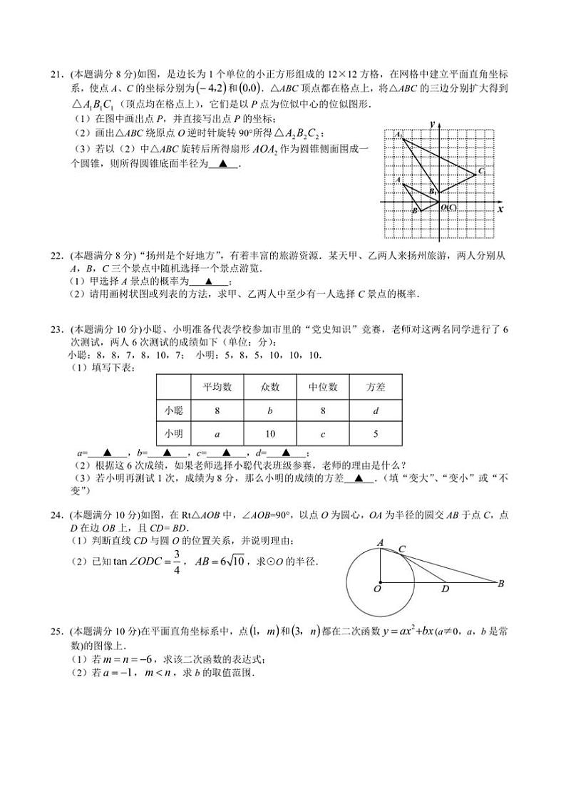 2024～2025学年江苏省扬州市江都区九年级上数学期末试卷(含答案)第3页