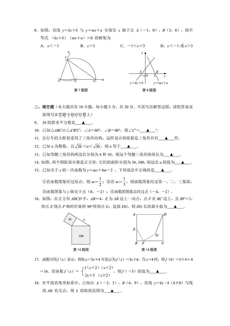 2024～2025学年江苏省扬州市广陵区八年级上1月期末试卷数学试卷(含答案)第2页