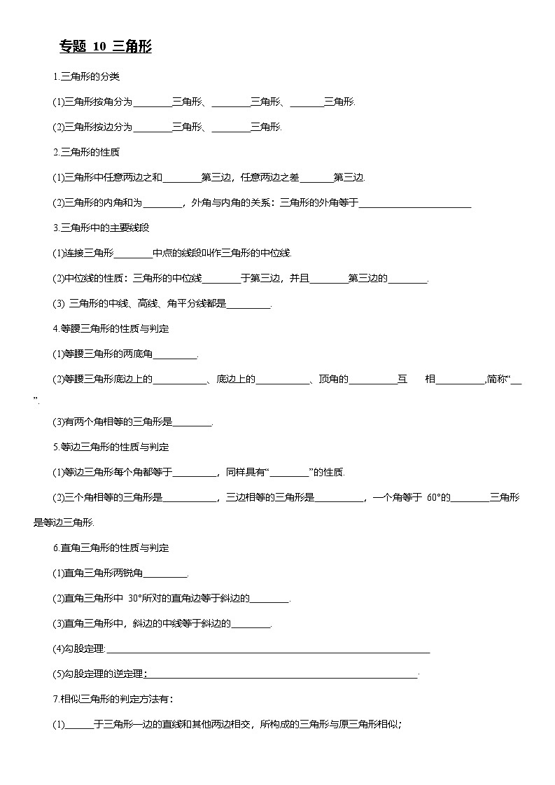 专题10 三角形--2025年中考数学一轮复习知识点梳理及专项练习（含解析）第1页
