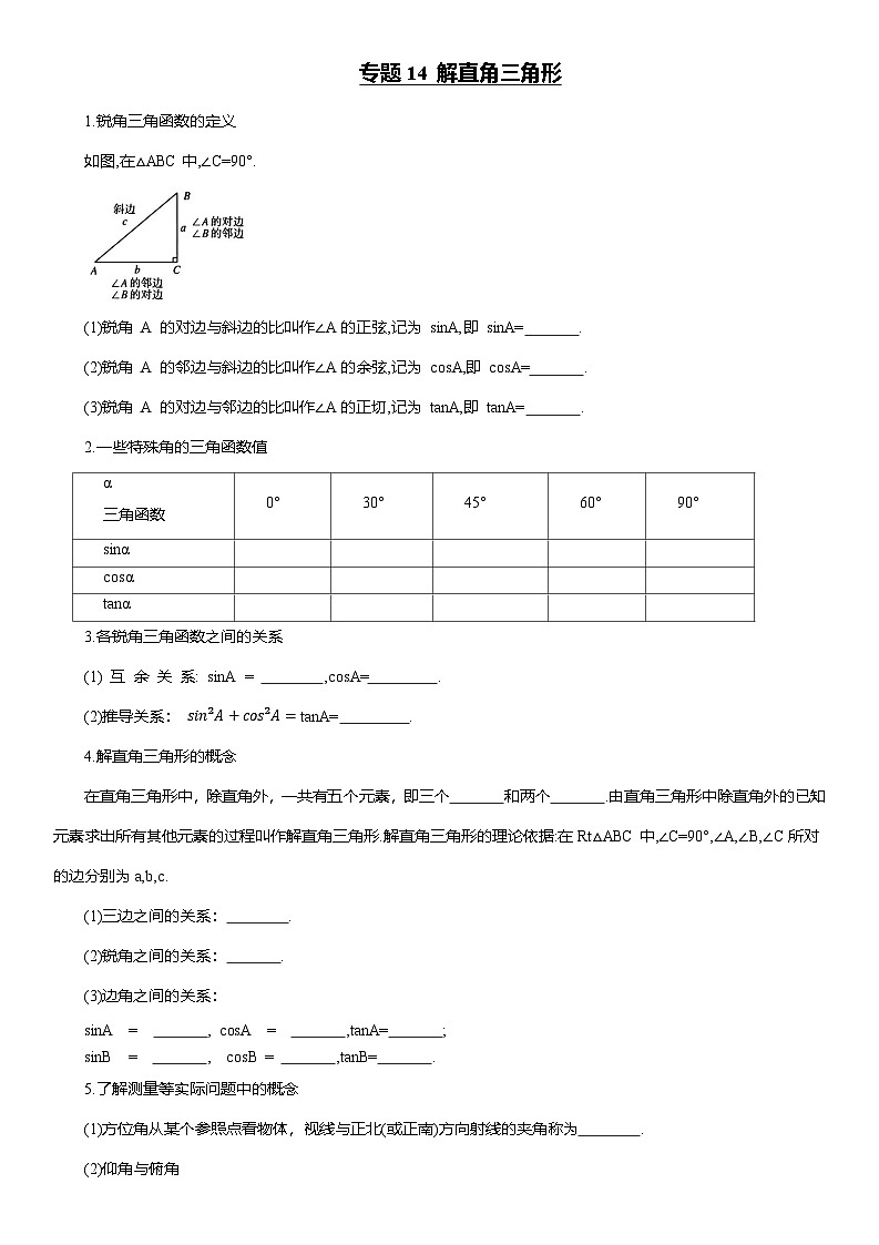 专题14 解直角三角形--2025年中考数学一轮复习知识点梳理及专项练习（含解析）第1页