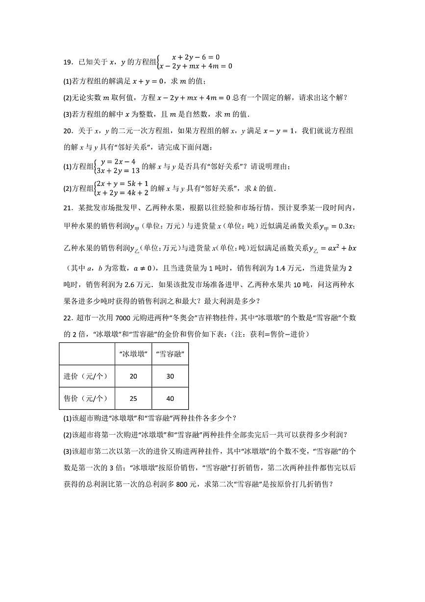 2025年九年级数学中考一轮复习二元一次方程组综合达标测试卷(含答案)第3页