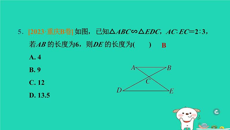 辽宁省2024中考数学第五部分图形的变化第25课时相似三角形课件第6页