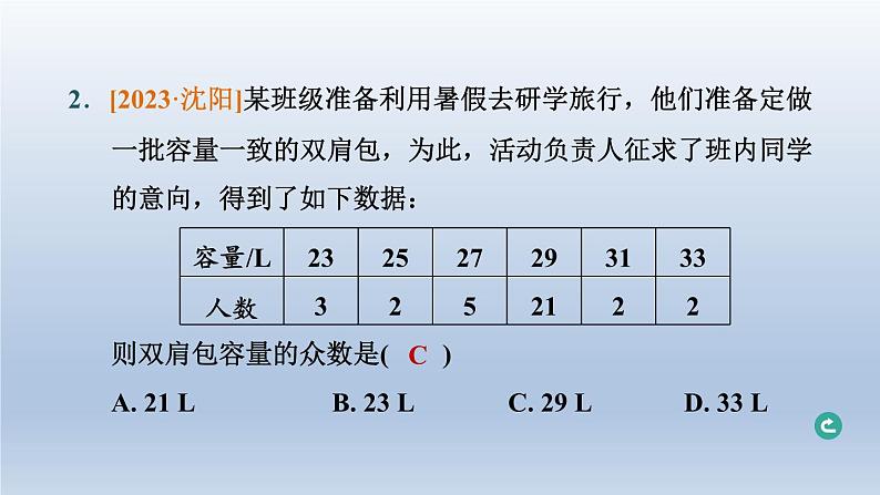 辽宁省2024中考数学第七部分抽样与数据分析第32课时数据的分析课件第3页