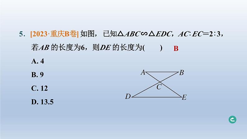 辽宁省2024中考数学第五部分图形的变化第25课时相似三角形课件第6页