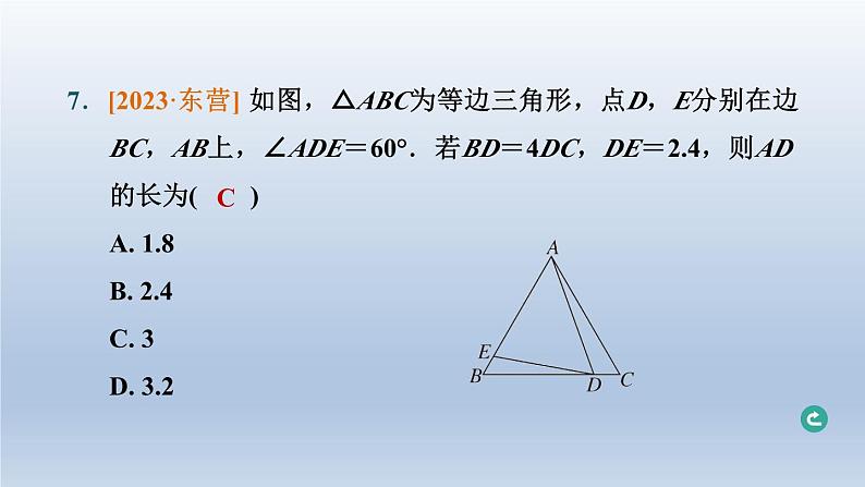 辽宁省2024中考数学第五部分图形的变化第25课时相似三角形课件第8页