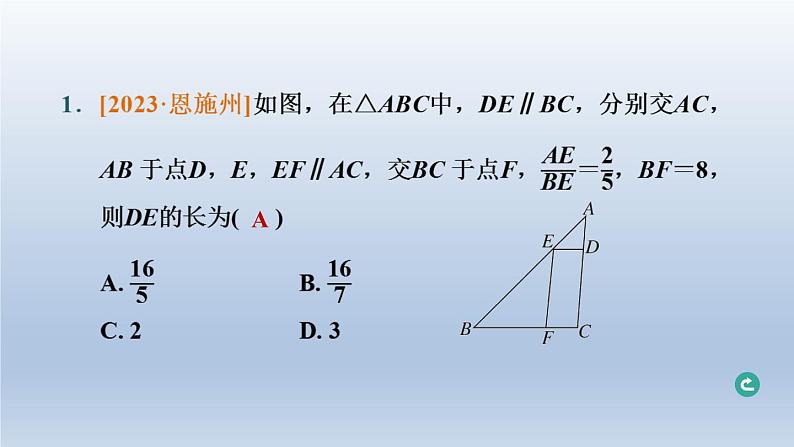 湖北省2024中考数学第五部分图形的变化第25课时相似三角形课件第2页