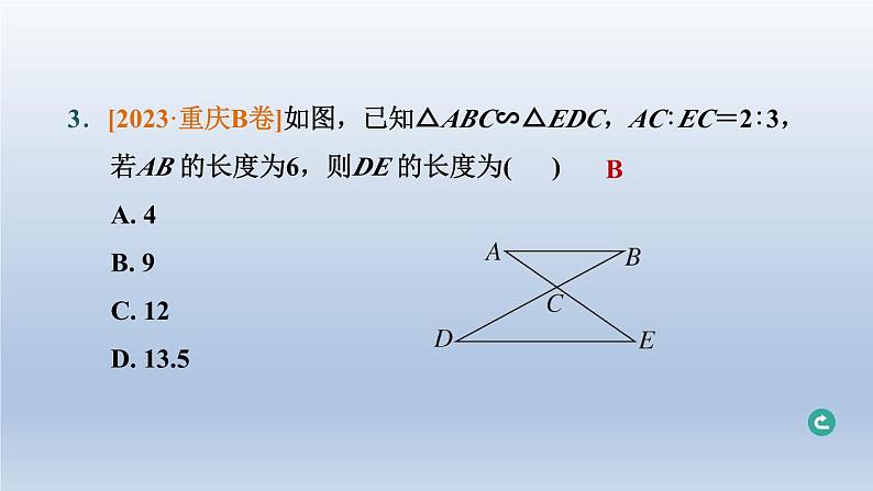 湖北省2024中考数学第五部分图形的变化第25课时相似三角形课件第7页