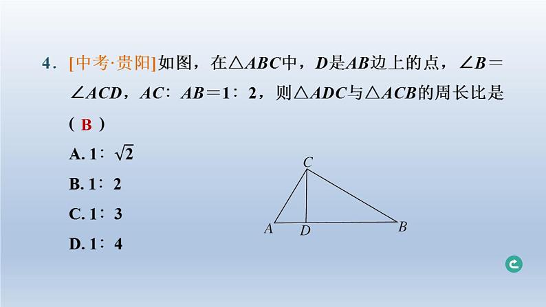 湖北省2024中考数学第五部分图形的变化第25课时相似三角形课件第8页