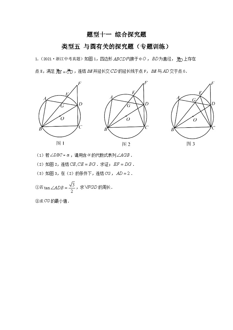 中考数学二轮复习讲练测题型十一 综合探究题 类型五 与圆有关的探究题（专题训练）（原卷版）第1页