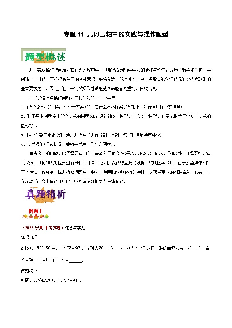 中考数学二轮复习压轴大题突破训练专题11 几何压轴中的实践与操作题型（原卷版）第1页