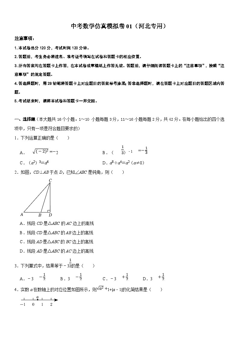 （河北专用）中考数学仿真冲刺满分模拟卷01（原卷版）第1页