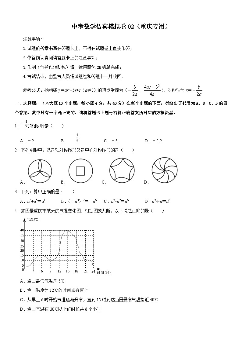 （重庆专用）中考数学仿真冲刺满分模拟卷02（原卷版）第1页