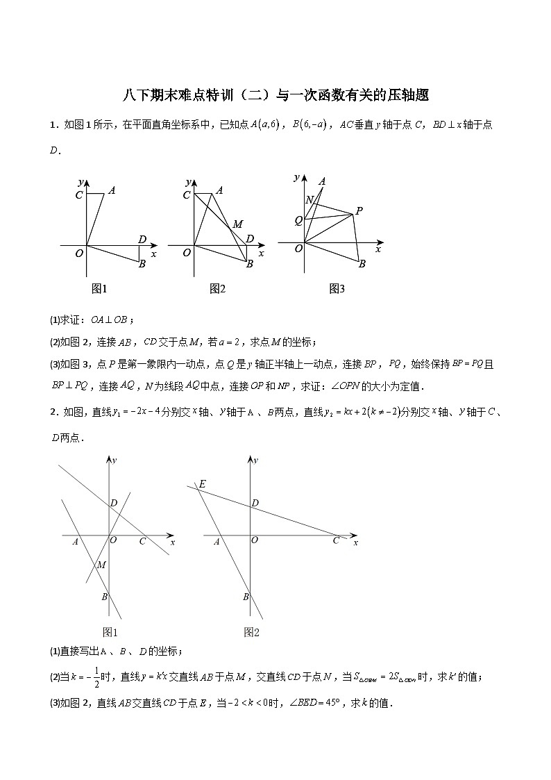 （人教版）数学八年级下册期末培优训练（二）与一次函数有关的压轴题（原卷版）第1页