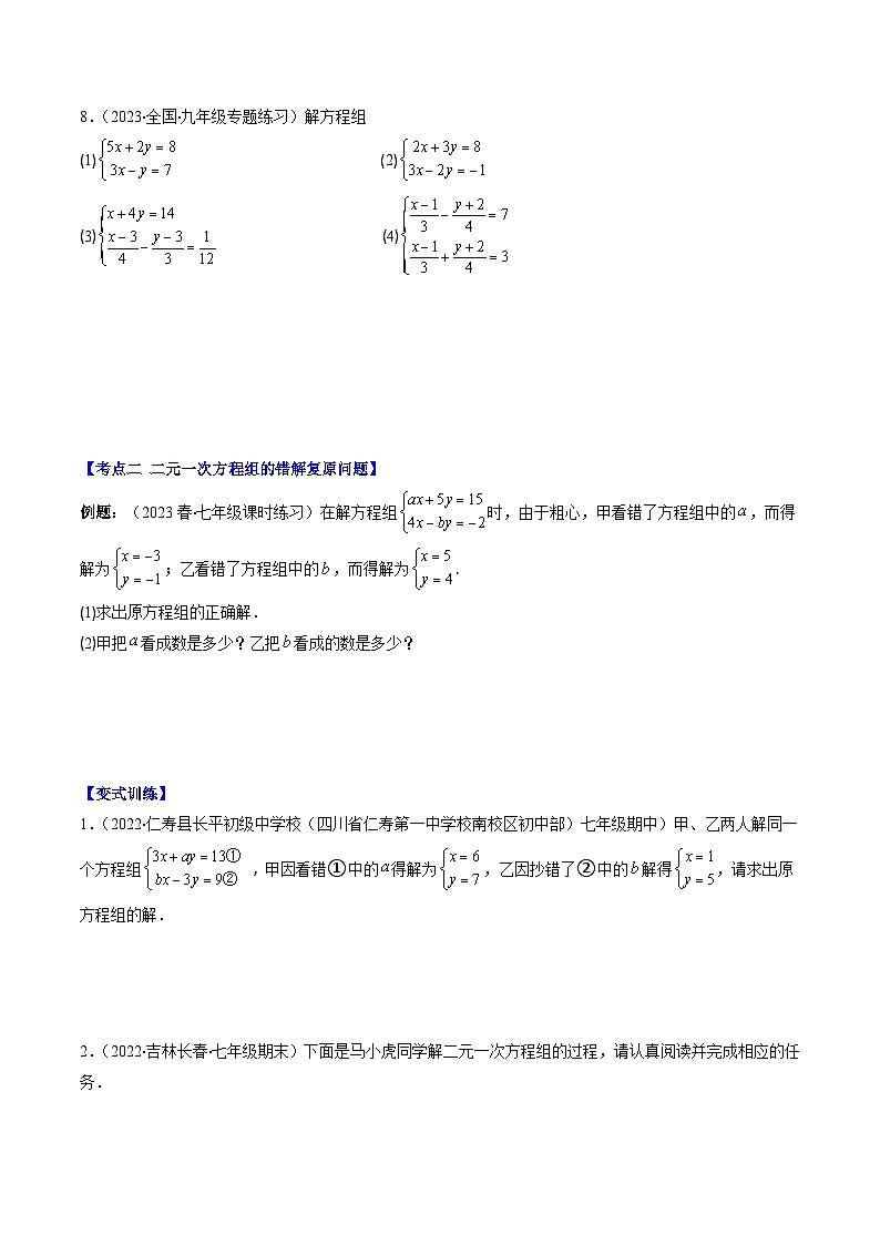 （苏科版）数学七年级下册期末专题14 解题技巧专题：解二元一次方程组压轴题五种模型全攻略（原卷版）第3页