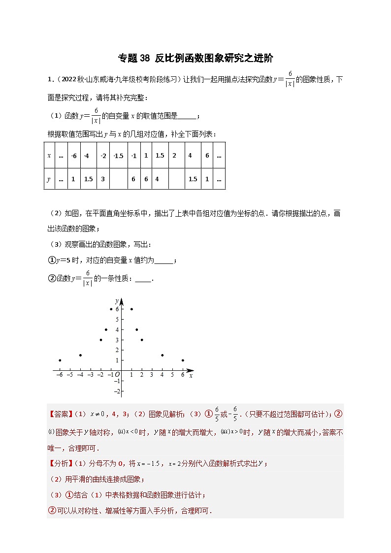 （苏科版）数学八年级下册期末考点复习练习专题38 反比例函数图象研究之进阶（解析版）第1页