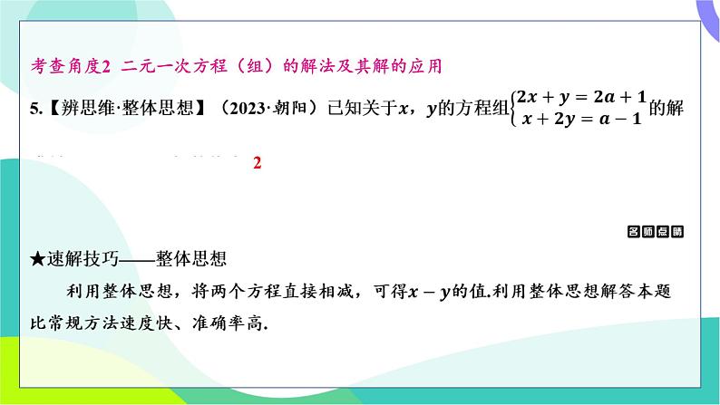 人教版数学中考第一轮复习 基础考点分类专练 05-第四讲 一次方程（组）及其应用 PPT课件第5页