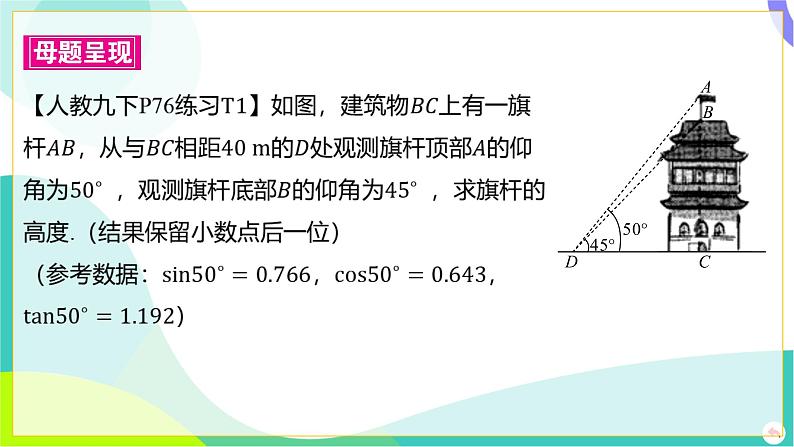 人教版数学中考第一轮复习 04-第四章 三角形 07-教材回归专题三 解直角三角形的实际应用 PPT课件第2页