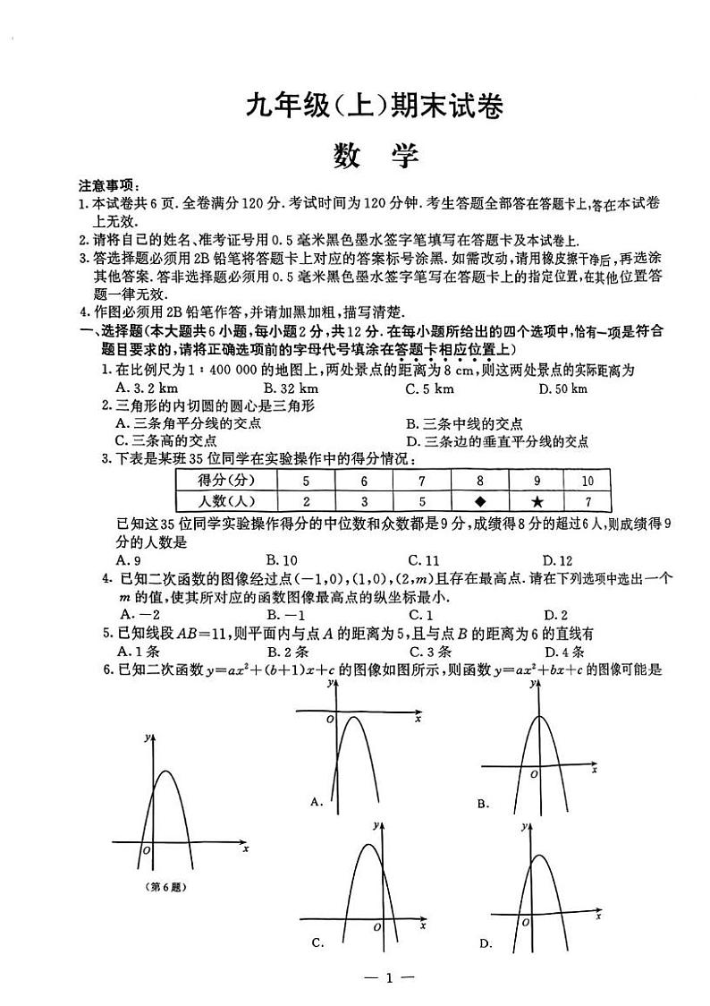 江苏省南京市鼓楼区2024-2025学年九年级上学期期末考试 数学试卷（PDF版）第1页