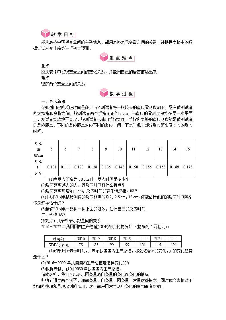 第六章 变量之间的关系 单元整体教案-2024-2025学年北师大版数学七年级下册第3页