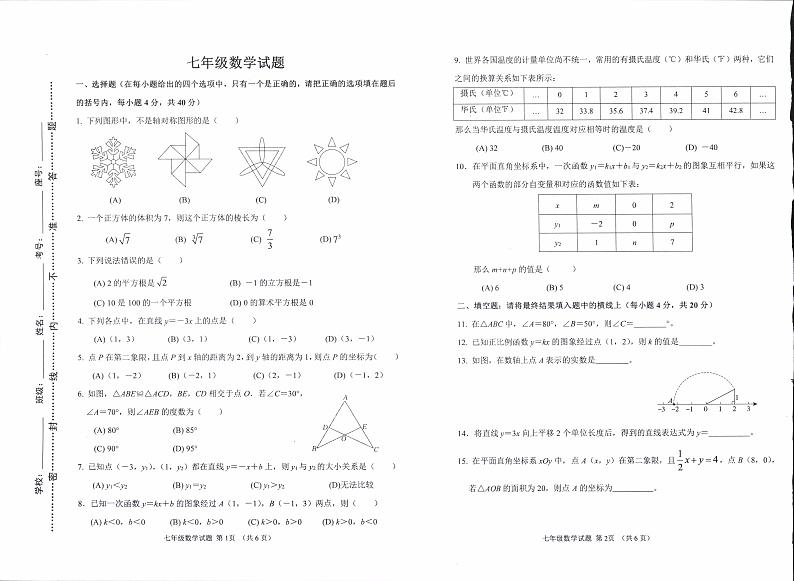 山东省淄博市周村区（五四制）2024-2025学年七年级上学期期末考试数学试题第1页