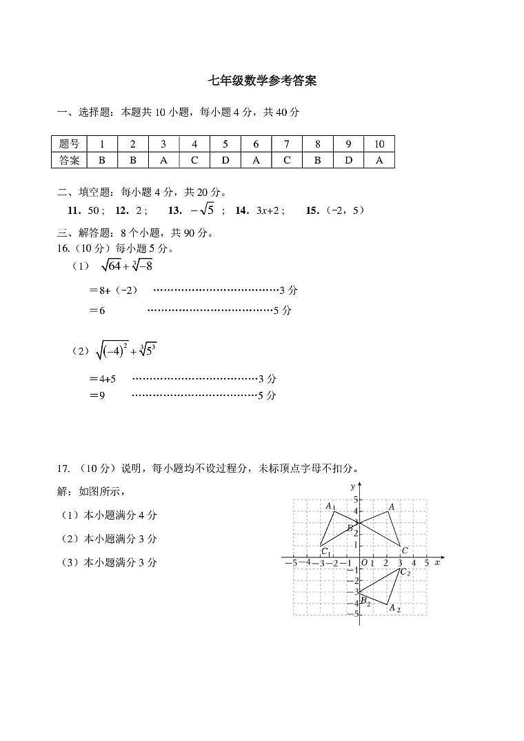七年级数学参考答案2025.01第1页