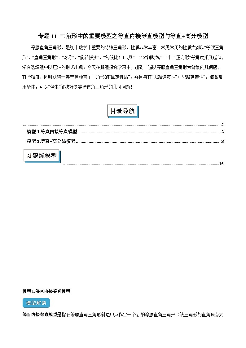 2025年中考数学几何模型归纳训练(全国通用)专题11三角形中的重要模型之等直内接等直模型与等直(原卷版+解析)第1页